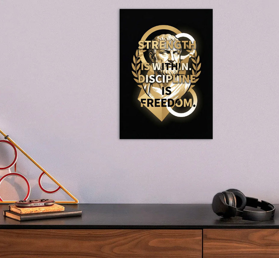 Stoic Philosophy Quote with Warrior — metal poster wall art by Lineer
